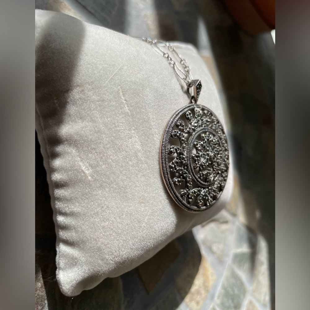 Marcasite Sterling Silver Pendant Chain - Picture 4 of 13